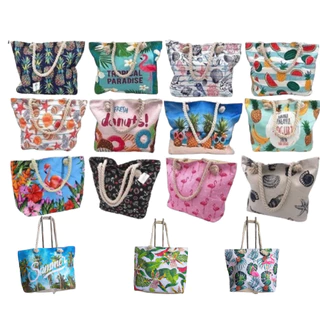 Kit COM 10 Bolsas De Praia Corda Estampas Variadas Atacado BOLSA DE OMBRO
