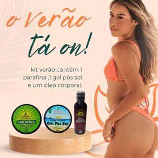 kit bronzeamento - parafina coco verde 140g - gel pós sol 150g - óleo corporal 120ml