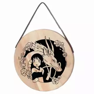 Placa porta decoração em madeira viagem de chiriro studio ghibli artesanato