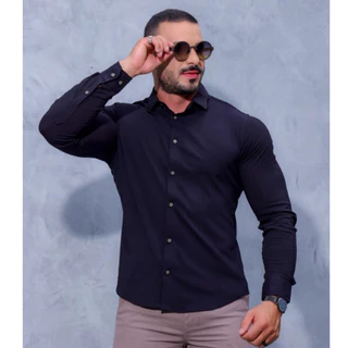 Camisa Social Branca Preta Slim Fit Passa Fácil