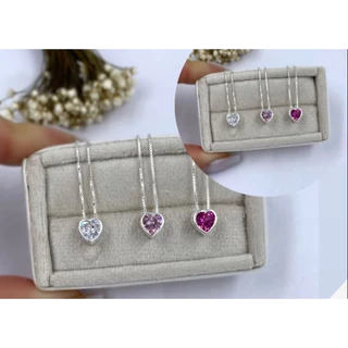 Colar Coração Pedra Zircônia Corrente Com Pingente Pink Rosa Branco Prata 925