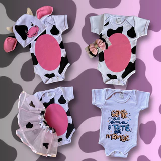 Body temático de bebê vaquinha mesversário infantil leite