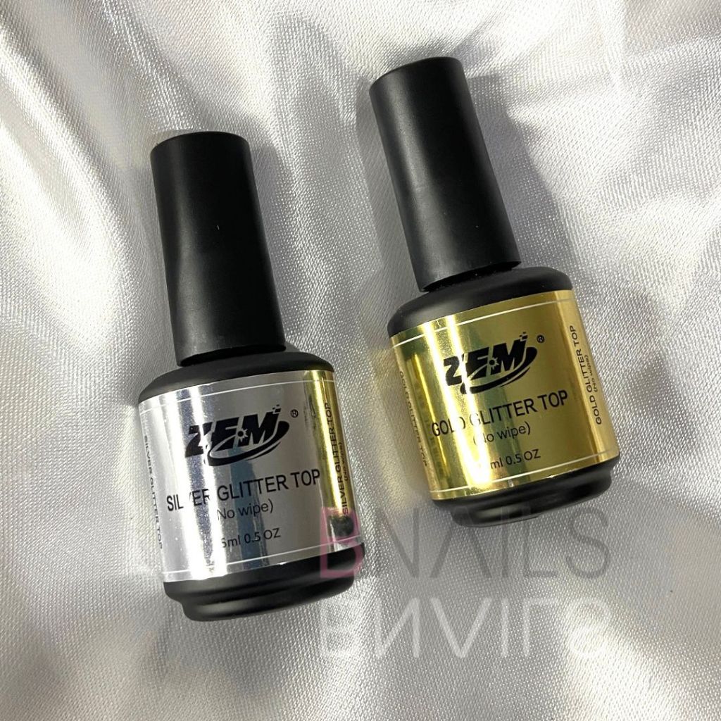 Top Coat Com Glitter ZEM Para Unhas De Gel Gold Silver Nail
