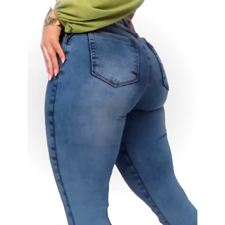Calça jeans feminina casual solta com botão rasgado e bolso com zíper perna  reta perna larga tamanho 20 calças para mulheres, Azul, P
