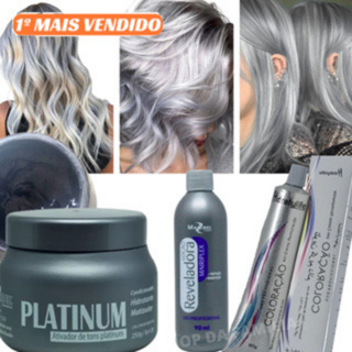 Cabelo Platinado Cinza em Casa | Conjunto Completo com Tinta, Ox e Matizadora | Transforme sua Aparência e Rejuvenesça