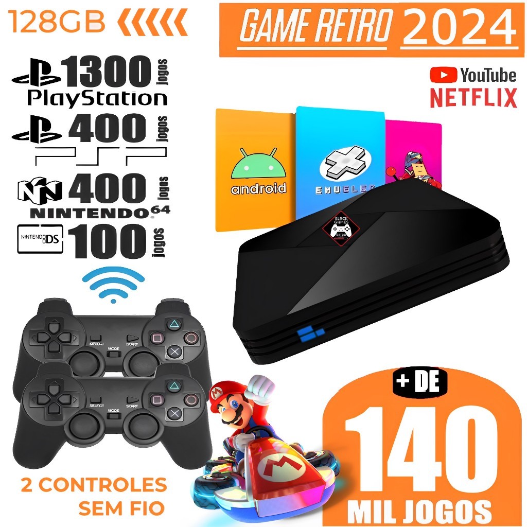 Vídeo Game Retro 130.000 Mil Jogos Clássicos 128gb Com 2 Controles Usb
