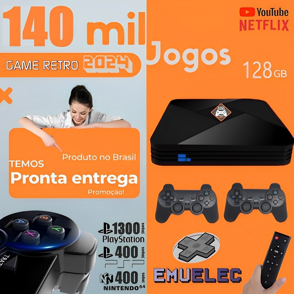 Vídeo Game Retro 140.000 mil Jogos 128gb 2 Controles Sem Fio Premiun