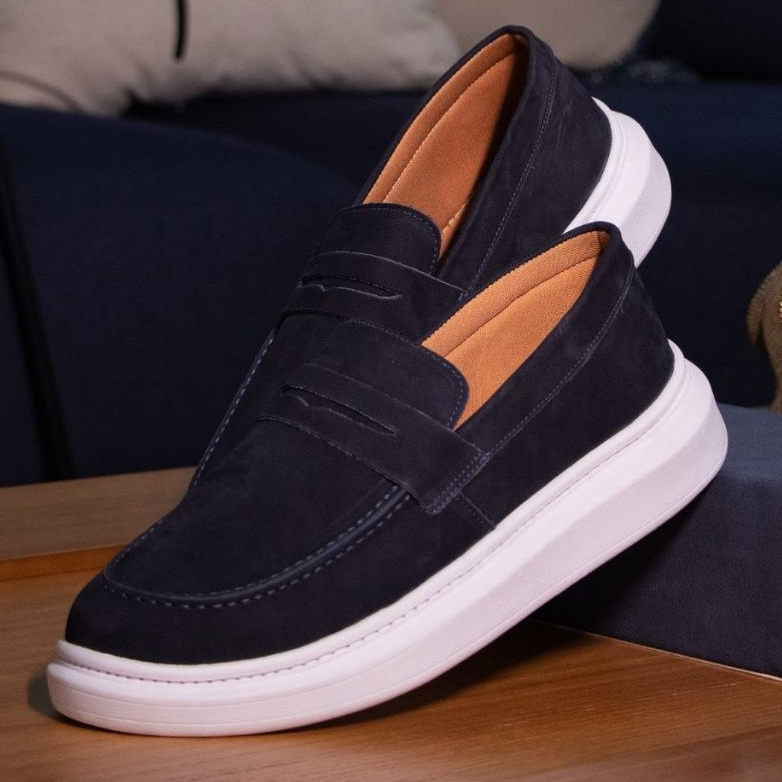 Sapato Masculino Mocassim Camurça Luxo Premium Sola Alta Confortável e Macio Loafer
