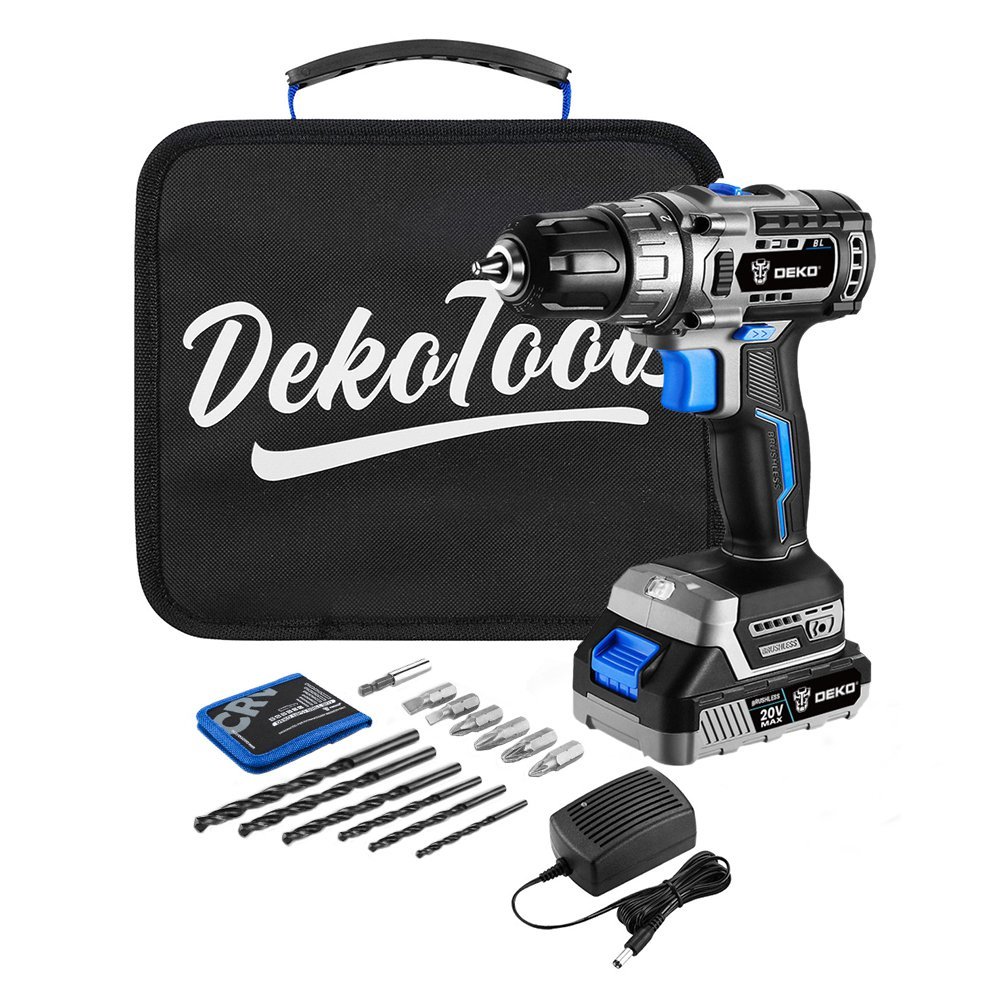 Parafusadeira Furadeira Brushless 20V 42Nm Carregador Bivolt com Maleta e Acessórios - DEKO DKBL20DU3-B