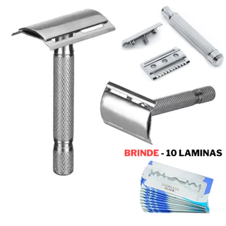 Aparelho De Barbear Articulado Clássico Retrô Antigo Para Barbeador Acabamento Gilette De Barba Com Lâmina Afiado Metal Vintage Em Aço Inox