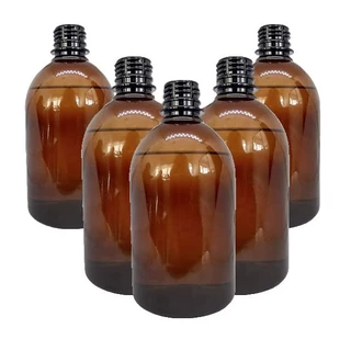 kit 5 Frasco Pet Saboneteira Cilíndrico 500ml 28/410 - Ambar (048)