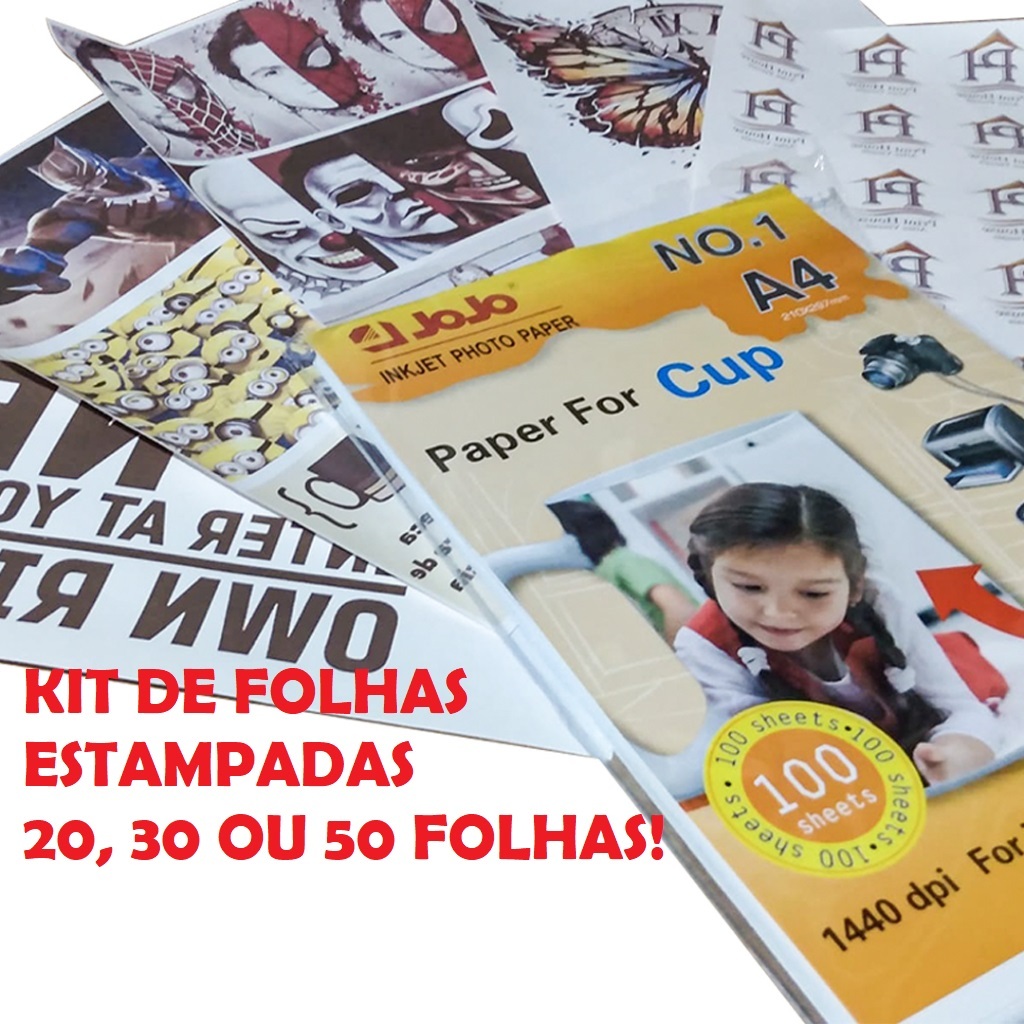 KIT 20, 30 OU 50 FOLHAS PARA ESTAMPAR CAMISETAS, CANECAS, QUADROS E MUITO MAIS. FOLHAS A4 PARA PERSONALIZAR COM SUBLIMAÇÃO.