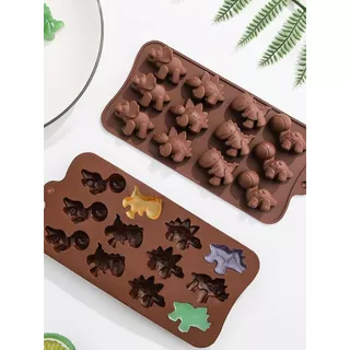 Forma de silicone média marrom, animais fofos, fazenda, fazendinha, zoológico, safari, dino, dinossauro / forminha para gelatina, bala fini, chocolate, bombom, doce, balinha - 1 unidade