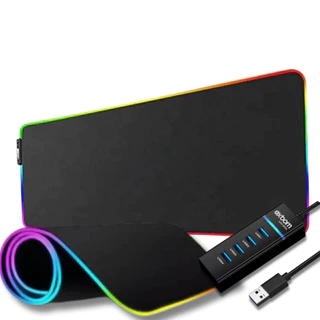 Mouse PAD Gamer Extra Grande LED RGB Antiderrapante com HUB USB 3.0 4 Portas