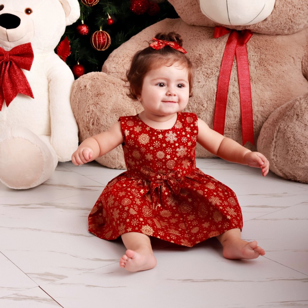 Natal Vestido De Festa Infantil Vermelho E Dourado Vestido Bebe