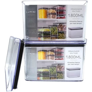 Kit 2 Potes Herméticos 1,8L para Alimentos Mantimentos Acrílico - Paramount