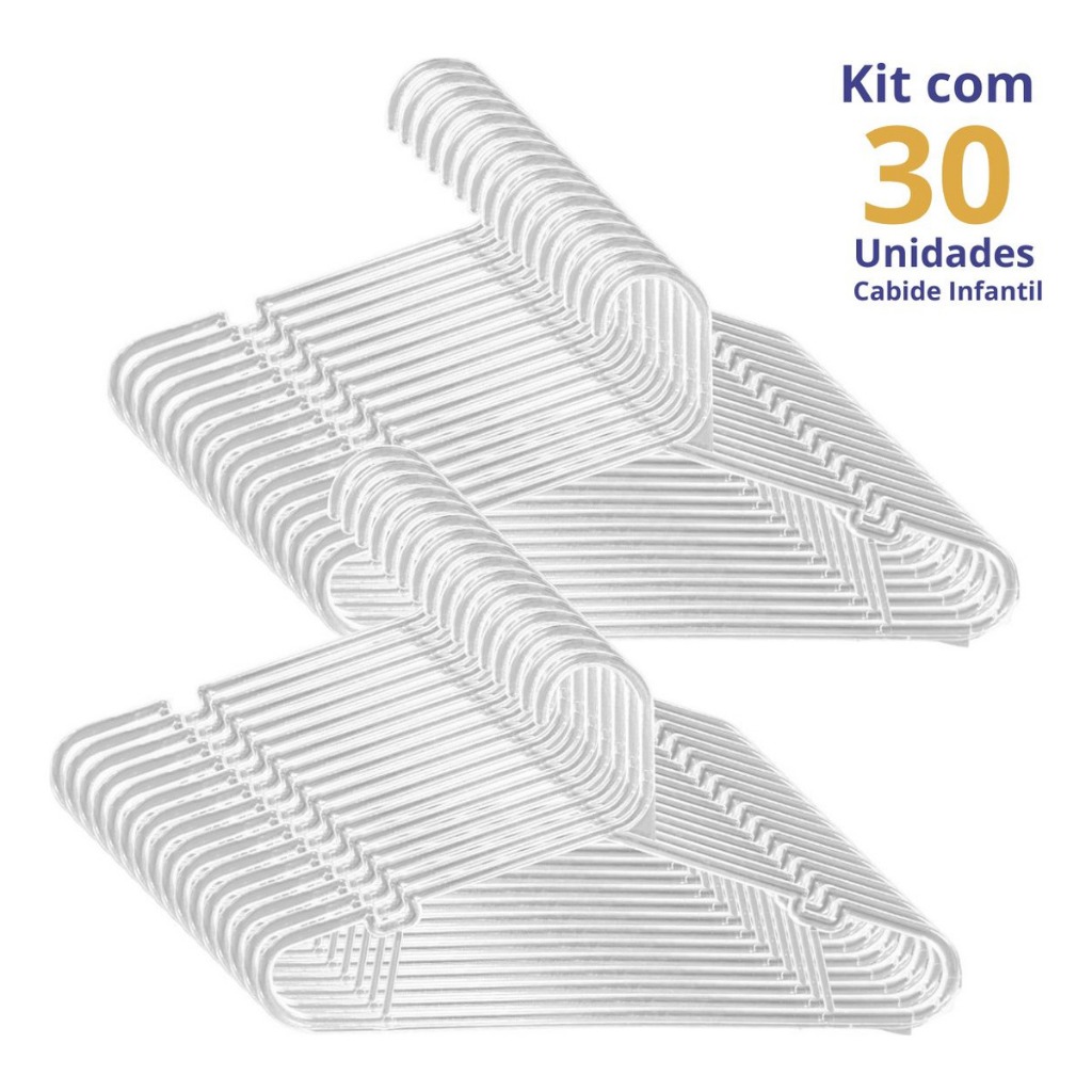 Kit 30 Cabide Infantil Acrílico Transparente Reforçado Promoção Envio Imediato