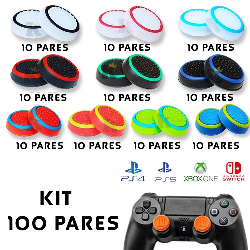Kit 100 Pares 200 unidades de Grip Silicone Botão Ps3 Ps4 Ps5 Xbox Wii Ótima Qualidade