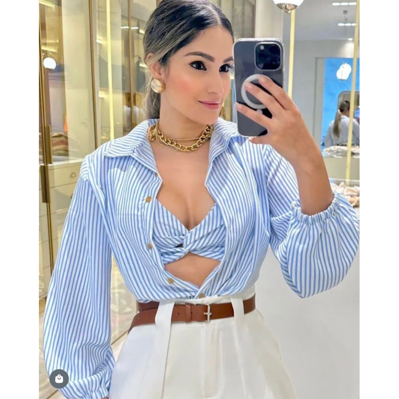 Camisa listrada Cropped Shopee Brasil