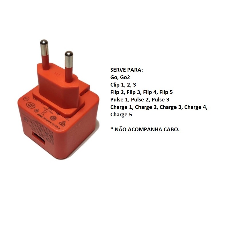 Carregador C/ Adaptador Para Caixa De Som - JBL Original Laranja Charge3