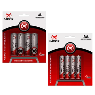 Kit 8 Pilha Recarregavel Mox - 4 Pilhas AAA 1000mah e 4 Pilhas AA 2600mah