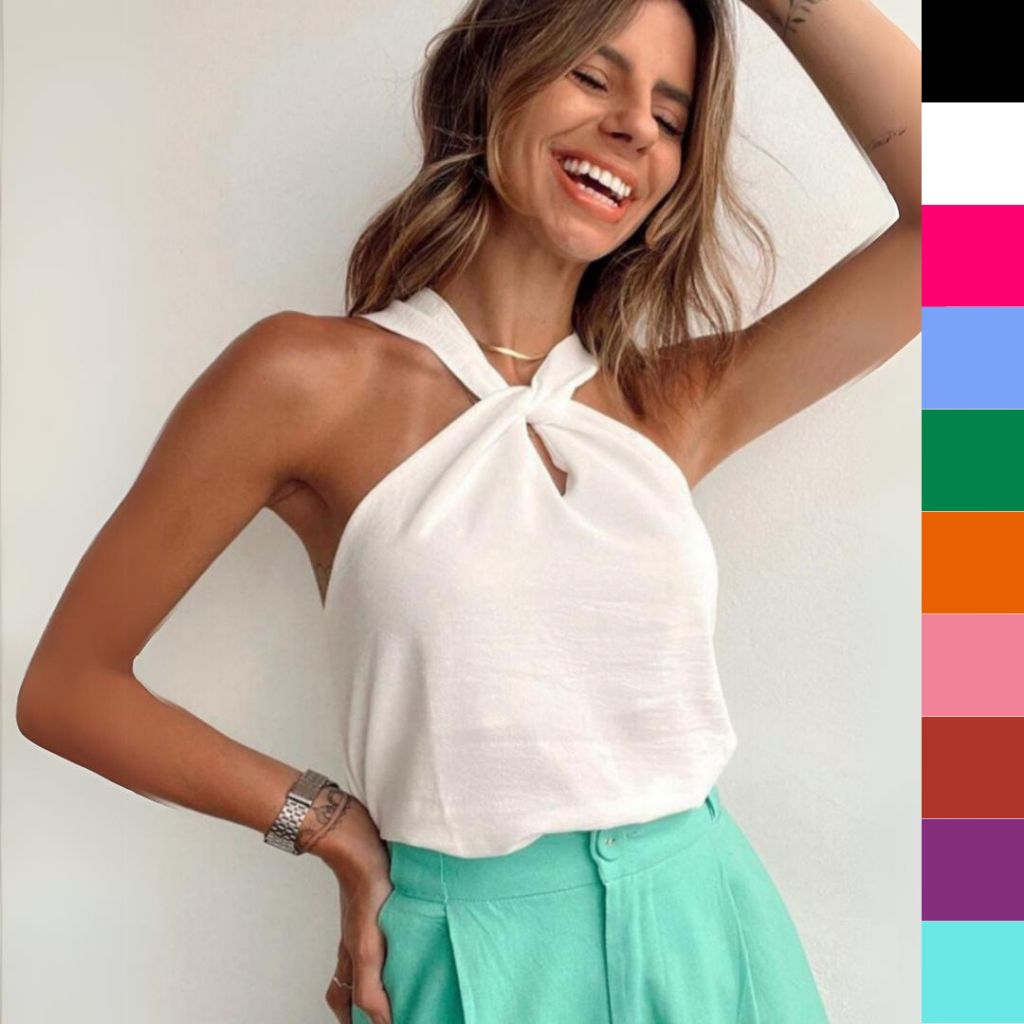 Blusa Regata Nó Moda Feminina Gola Transpassada Crepe Duna 2023