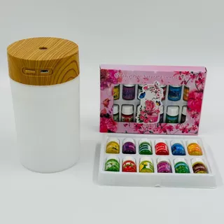 Kit Umidificador De Ar Madeira Aromatizador De Ambiente Difusor De Aroma Aromaterapia Abajur Purificador Ultrassônico