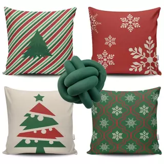 Kit 4 Capas de Almofada Natal 46 + Almofada Nó Verde