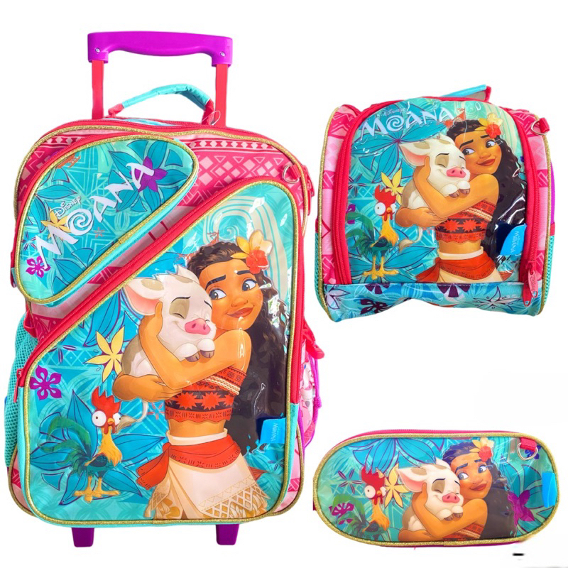 Kit Mochila Escolar de rodinhas + lancheira térmica + estojo MOANA 2024 ...