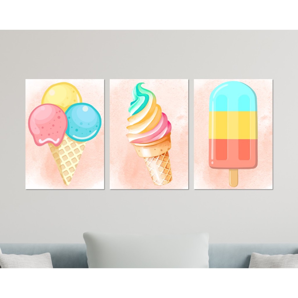 Kit 3 quadros placas decorativas sorvete ice cream - 04s
