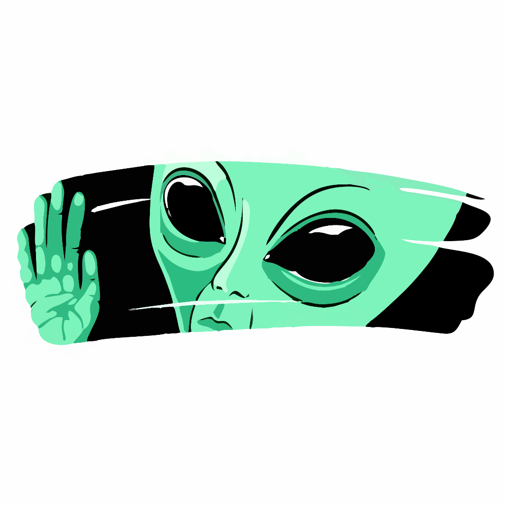 Um desenho animado de um alienígena com cabeça verde e olhos negros.
