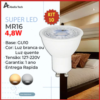 10 Lâmpada Led Dicroica Gu10 Mr16 4,8w Bivolt Luz Branca/Amarela