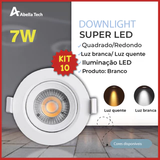 10 Luminária Spot Led Redondo Direcionável 7W Embutir Gesso Teto | Branco Frio 6500K (Luz Branca) | Branco Quente 3000K (Luz Amarela) Bivolt Spot Super LED Pronta Entrega