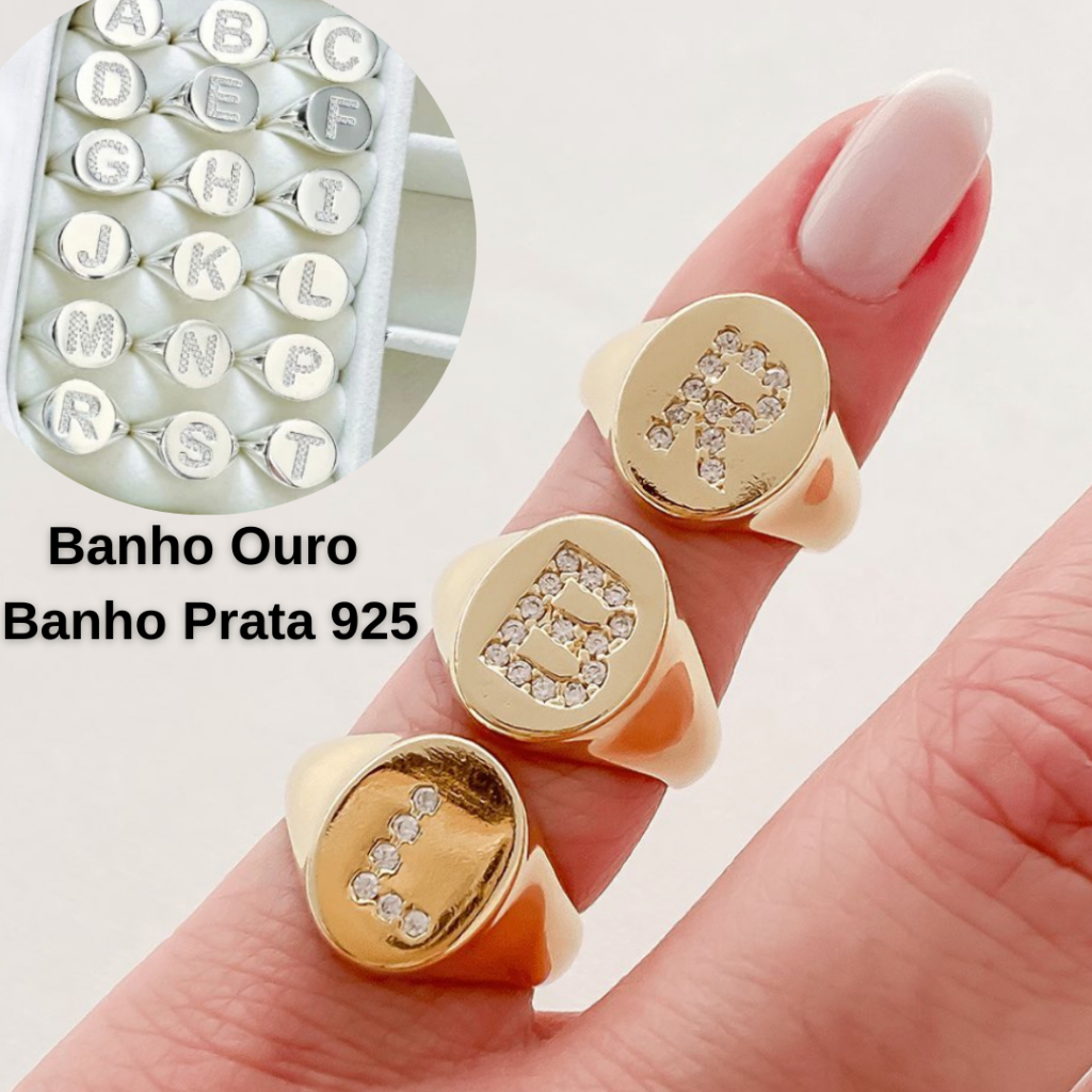 Anel Mindinho Inicial do Nome Banho Ouro Cod.Al829 | Shopee Brasil