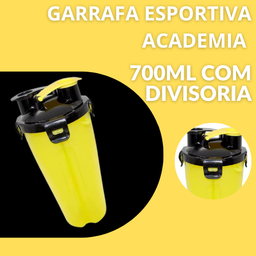 Coqueteleira Academia Com Divisoria 700ml Amarela