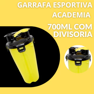 Coqueteleira Academia Com Divisoria 700ml Amarela