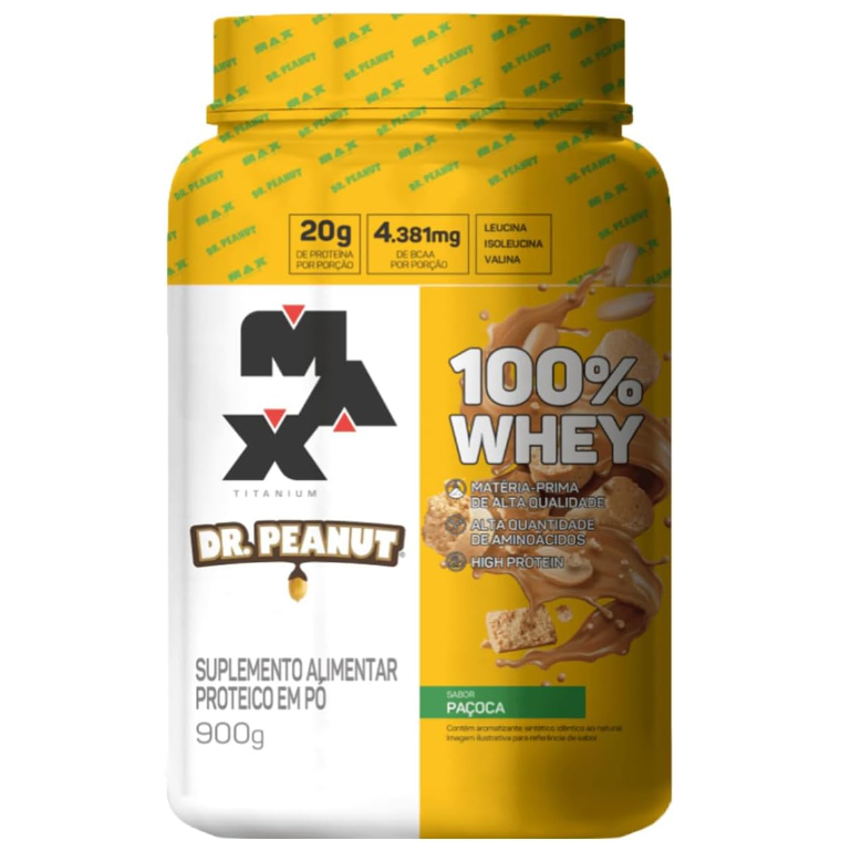 Whey Protein 100% Dr. Peanut Pote de 900g Sabor: Paçoca da Max Titanium