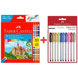 Kit Faber-Castell SuperSoft 10 cores Caneta Brush Pen + 12 cores Lápis de  Cor