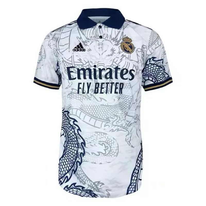 Camisa de time gola polo REAL MADRID DRAGÃO - branca com azul 2023 ...