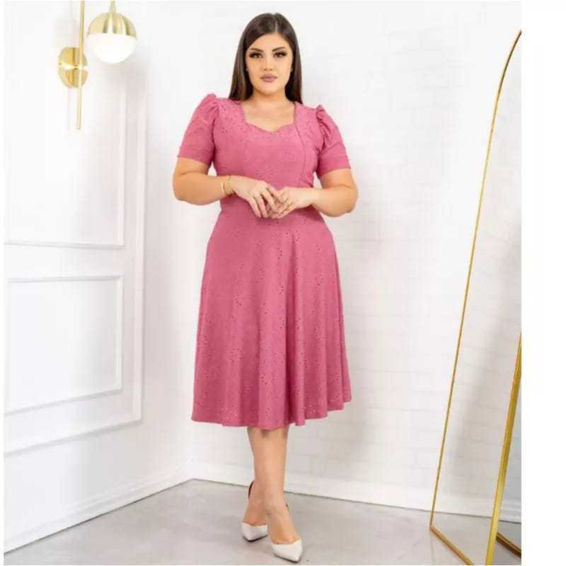 Vestido Tubinho Clássico Rosa Moda Evangélica 30324