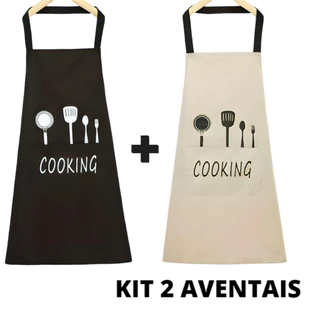 Kit 2 Avental Cozinha Personalizado Impermeavel Preto Branco