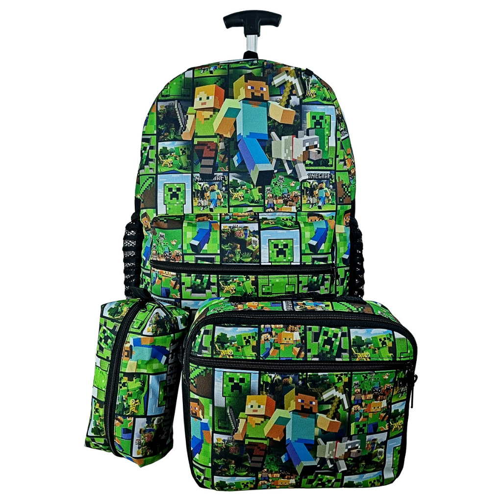 Kit Mochila Minecraft Escolar Lancheira,Estojo con Rodinha | Shopee Brasil