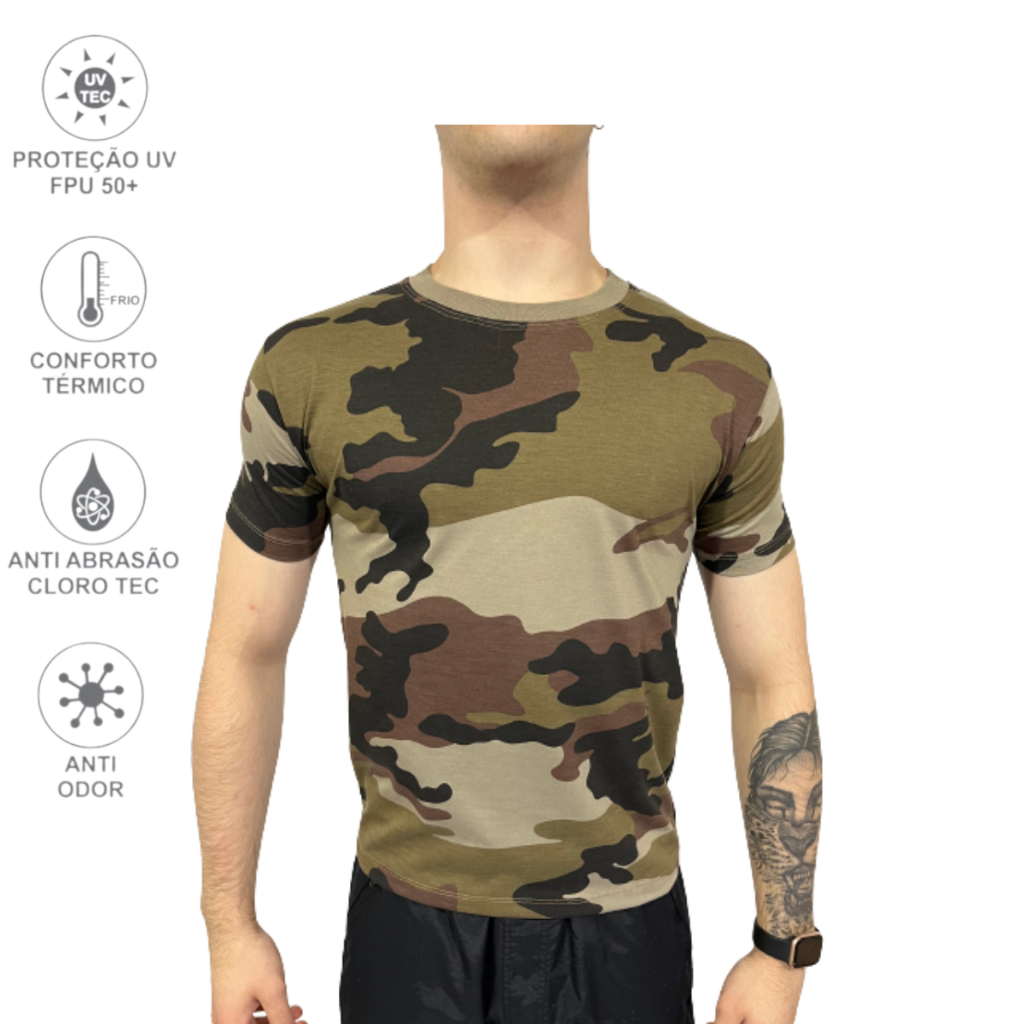 Camiseta Masculina Camuflada Militar Manga Curta Multicam Academia Caça E Pesca