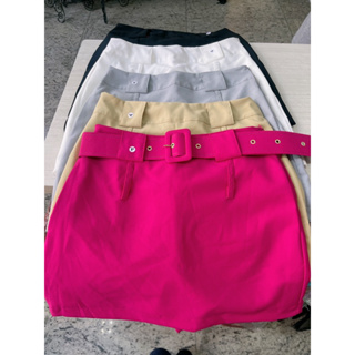 shorts saia com cinto encapada feminina novidade