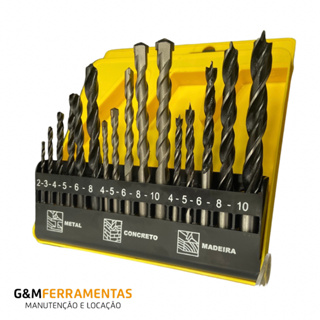Kit Jogo de Brocas 16 Peças Metal Concreto Madeira Para Furadeira e Parafusadeira