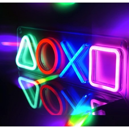 PLACA PAINEL LETREIRO LED NEON PLAYSTATION 45x14cm