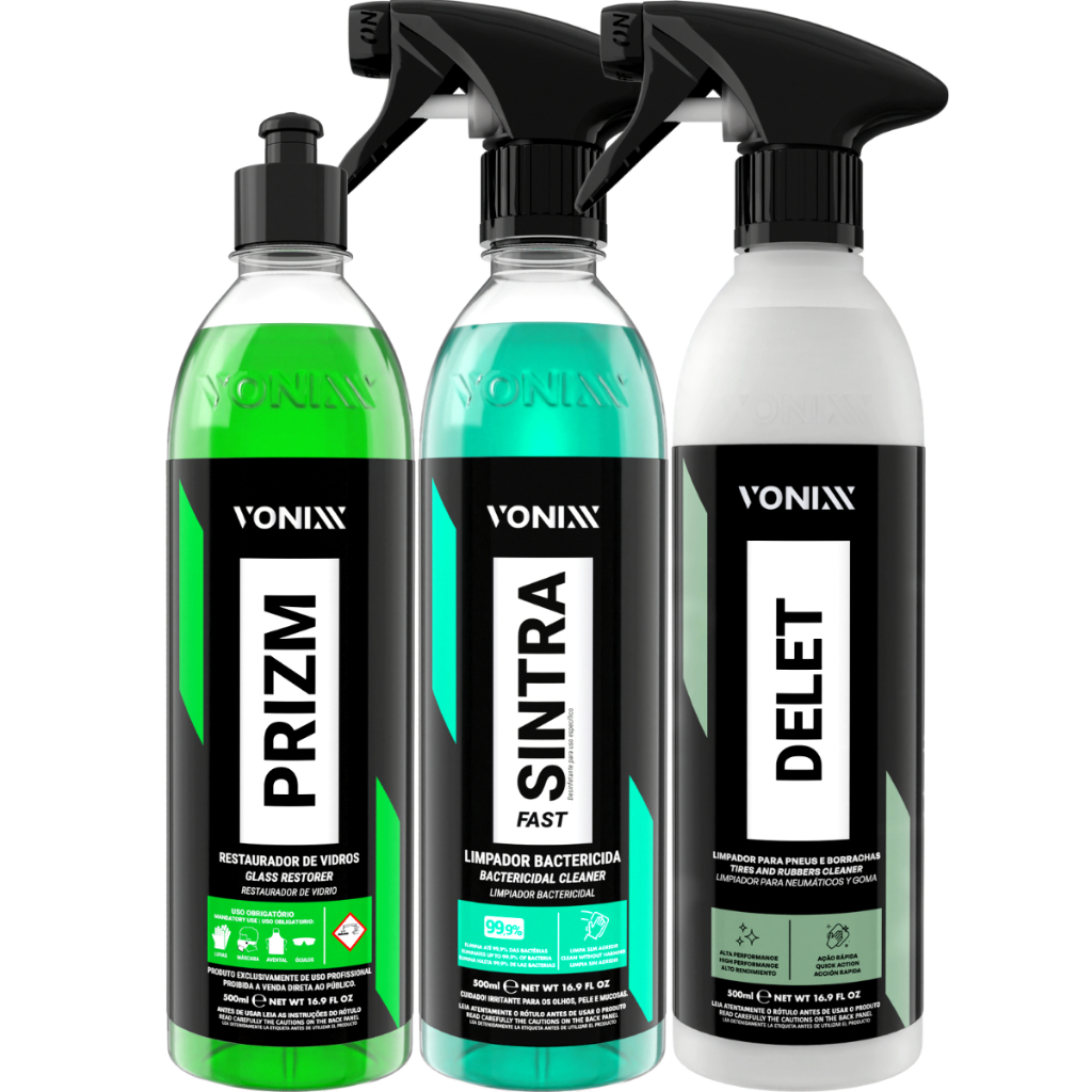Limpador Sintra Fast e Renovador de Vidros Prizm Delet Limpa Pneus Vonixx