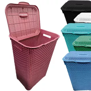 Cesto De Roupa Suja 72 Litros Resistente Lavanderia Com Tampa Organizador Roupa Lavanderia Banheiro Balde Multiuso