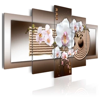 Quadro Decorativo Orquídea Branca Fundo Abstrato Texturizado Marrom 03 Lindo