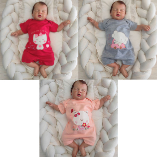 Kit 03 Macacão Curto Cookie com Bordado Para Bebê Menina e Menino em Oferta na Shopee